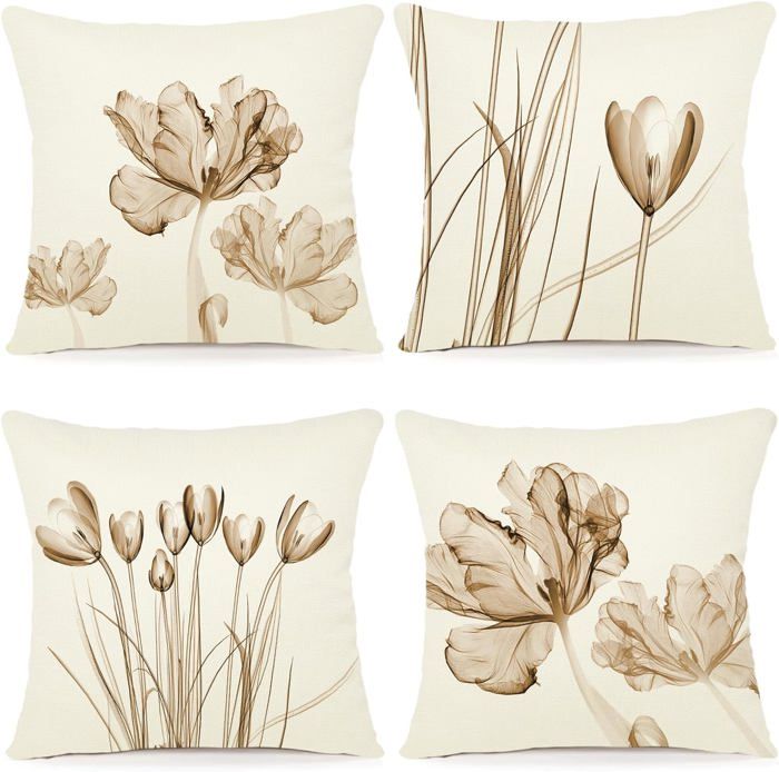 Lot De 2 Housses De Coussin En Velours Côtelé - 40x40 Cm, Couleur Crème, Décoration Bohème Pour Canapé, Lit
