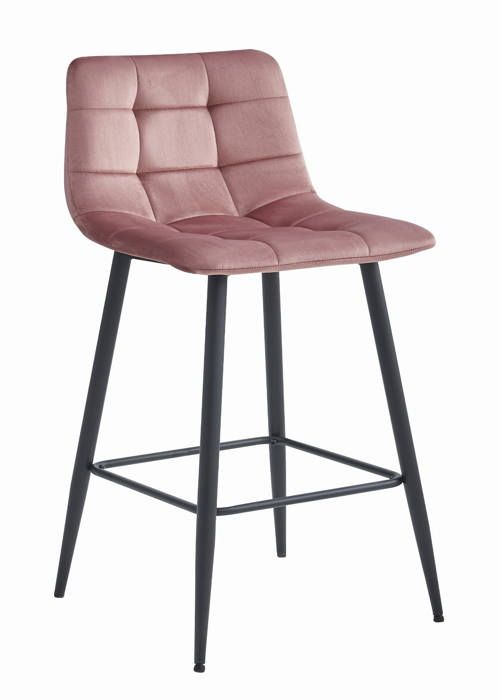 Tabouret de bar avec repose-pieds Tabourets bar-bistro Siège en velours Pieds en métal Rose