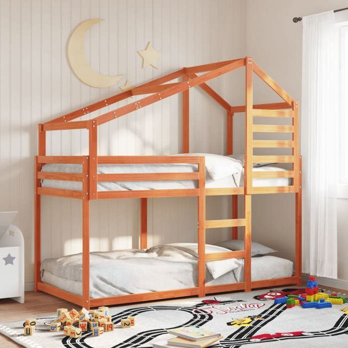 SALE 2025Lit superposé enfant - Lit 2 personnes - cire marron - 90x190 cm pin massif42.85 Kg 8515