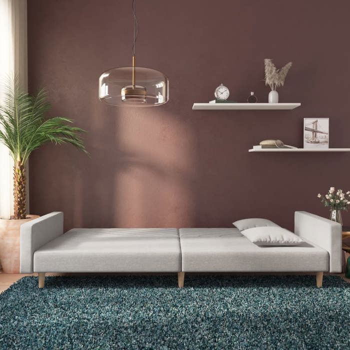 Lit banquette 2 places - convertible - Canapé-lit à 2 places avec deux oreillers gris clair tissu CAL2390645