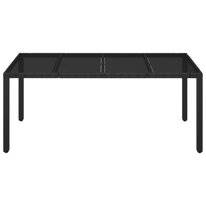 Table de jardin SWEETY et plateau en verre Noir 190x90x75cm Résine tressée TT907