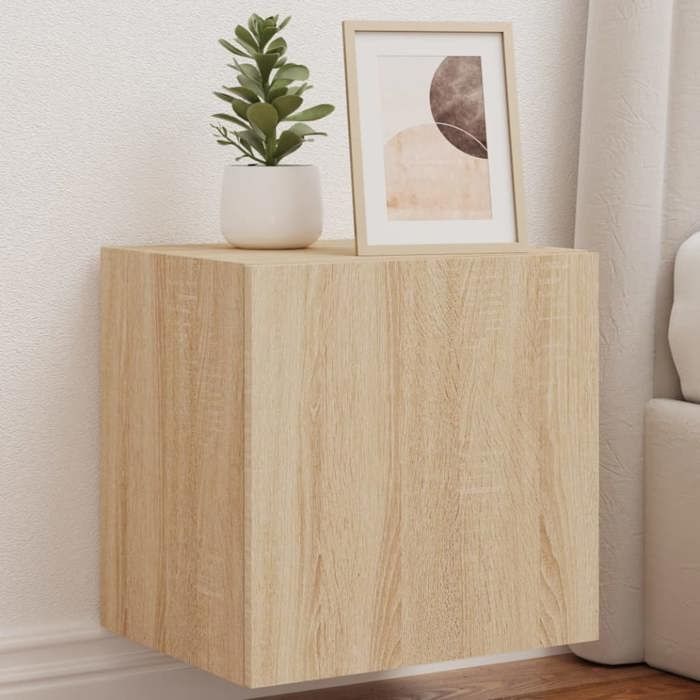 Meilleures Armoire HiFi suspendus Meubles TV muraux lumières LED 2 pcs - chêne sonoma - 405x35x40cm SSD52539336