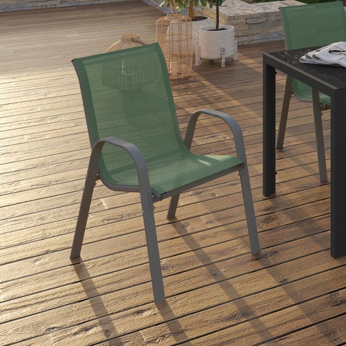 IDMARKET Lot de 6 chaises de jardin LYMA métal et textilène empilables vert olive et gris IDMARKET Lot de 6 chaises de jardin LYMA métal et textilène empilables vert olive et gris