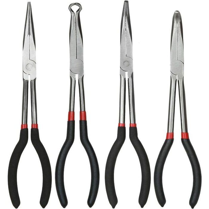 Lot De 2 Pinces à Bec Effilé Extra Long 7 Pouces – Droit & Courbé – Mâchoires Lisses – Acier Carbone – Idéal Bijouterie & Travaux De Précision