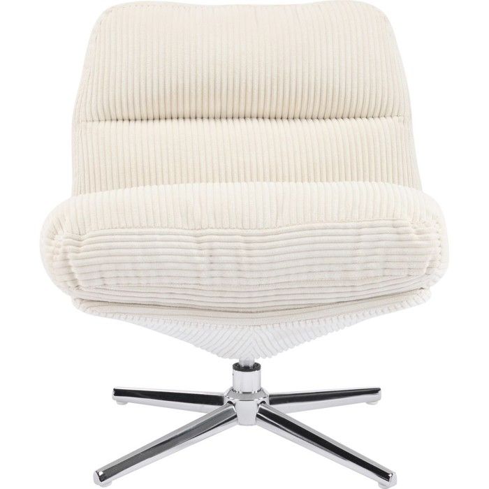 Fauteuil pivotant en velours cotelé beige et piètement chromé - Julia