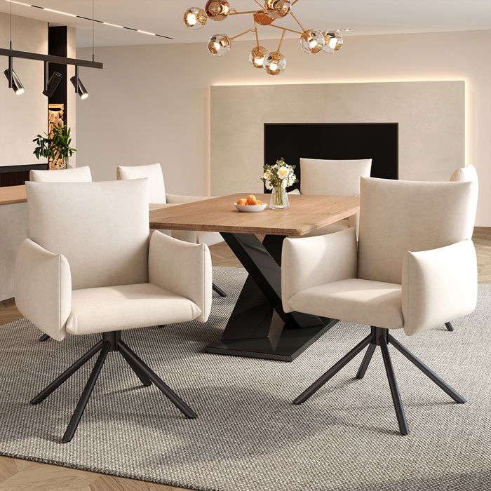 Lot de 6 chaises de salle à manger Fauteuils rembourrés pivotants 360° pieds métal velours beige soutien lombaire Lot de 6 chaises de salle à manger Fauteuils rembourrés pivotants 360° pieds métal velours beige soutien lombaire