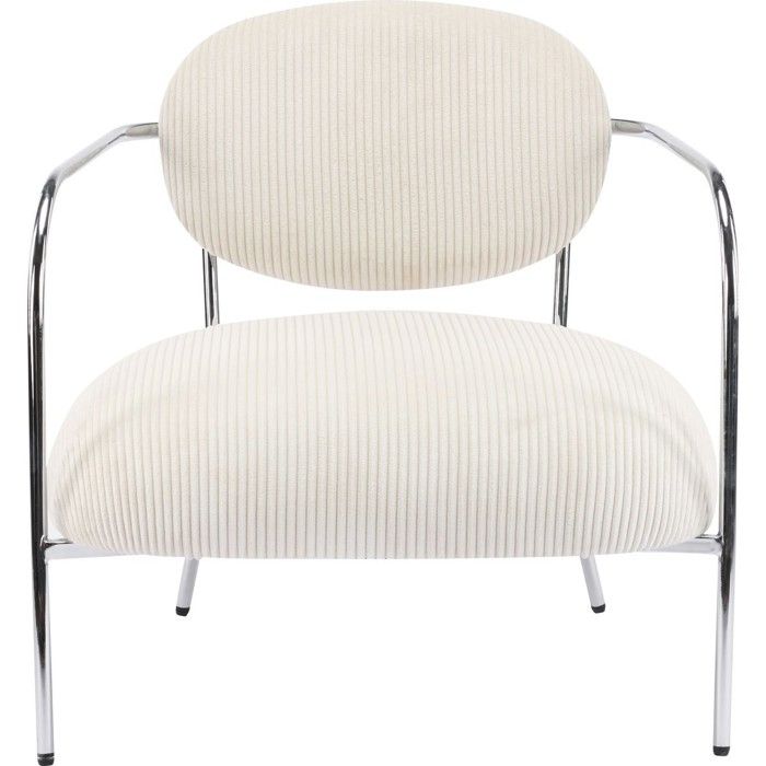 Fauteuil en velours cotelé beige et piètement chromé - Léon