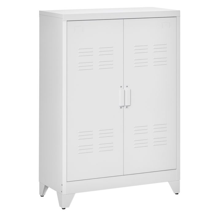 Armoire de bureau - HOMCOM - 3 niveaux - 2 portes et étagères réglables - en métal - 75 x 33 x 110 cm - blanc Armoire de bureau - HOMCOM - 3 niveaux - 2 portes et étagères réglables - en métal - 75 x 33 x 110 cm - blanc