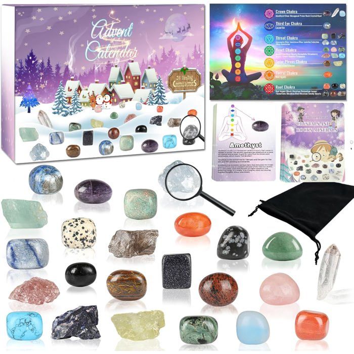 Calendrier de l'Avent de Noël en cristaux - Pierre naturelle - Coffret