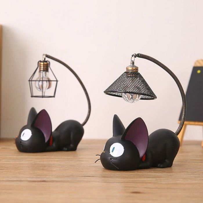 Résine Motif chat lampe Creative lumière de nuit Table de chevet Lampes pour lire (fil de fer Abat-jour)