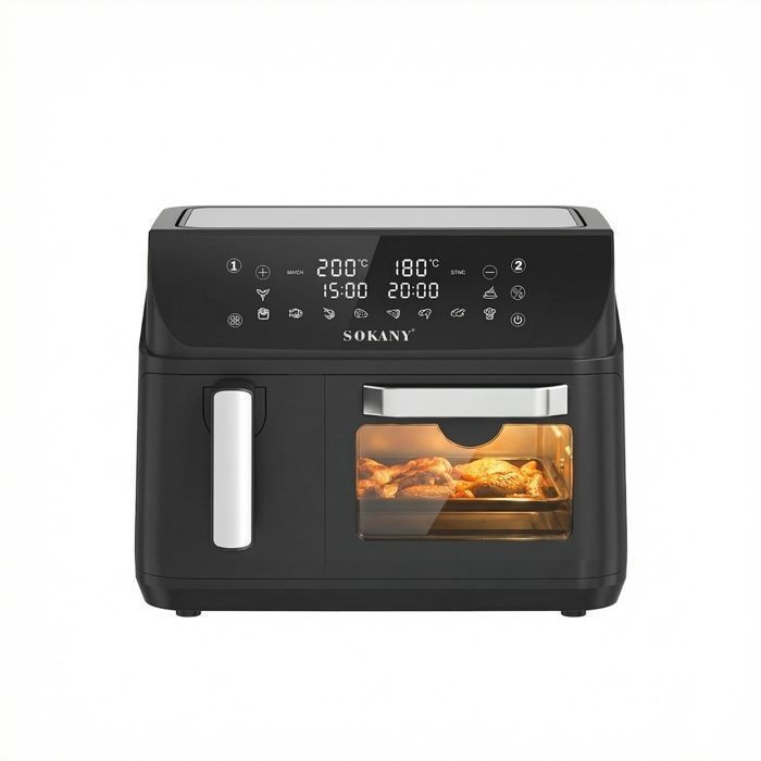 Friteuse Sans Huile Double Cuve SOKANY 125L–Écran Tactile10 Programmes2400WCuisson Simultannée 2 Aliments Réduction 90% Grasses