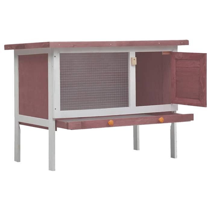 Clapier dextérieur en bois - JILL - 90x45x65 cm - Marron et blanc - Treillis métallique durable
