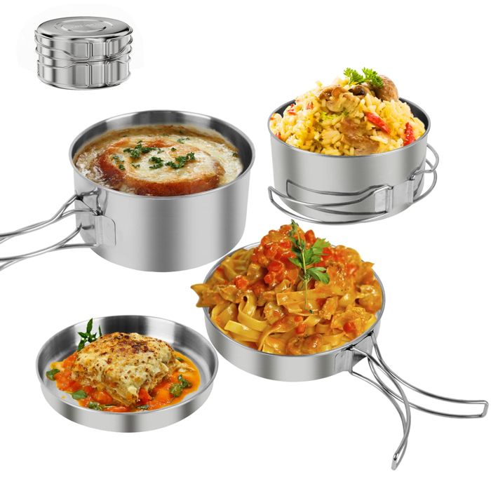 Ensemble de quatre boîtes à lunch dextérieur en acier inoxydable équipement de pique-nique et de camping ensemble de cuisine