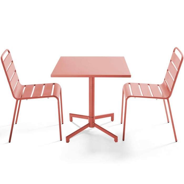Ensemble table 70 cm et 2 chaises de jardin en métal Argile Palavas Oviala