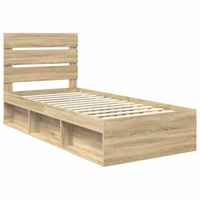 Structure de lit avec tête de lit - UU - Sonoma - Pin massif - 100x200 cm - 206x103x100 cm - Cadre à lattes - 1 personne