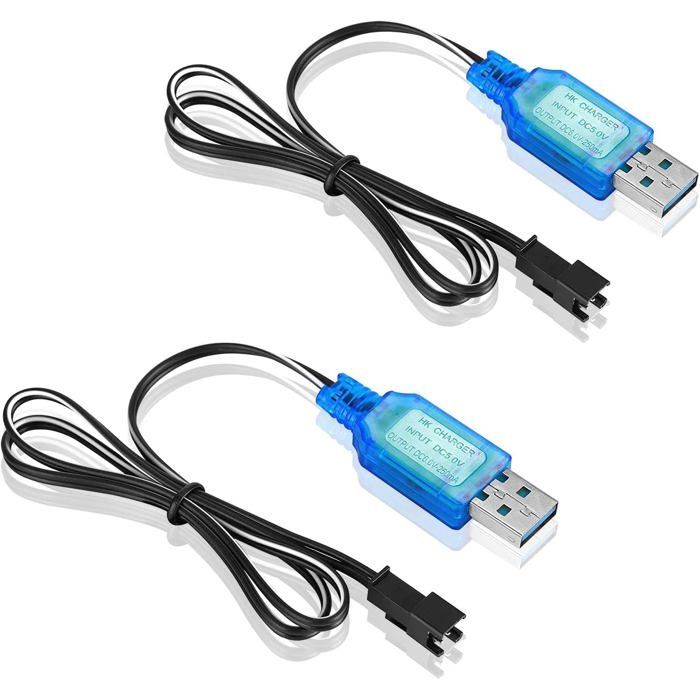 SM-2P Chargeur USB Pour Batteries 3.7V – 2 Câbles 60 Cm, 400mA, Protection IC – Pour RC, Drone, Jouet