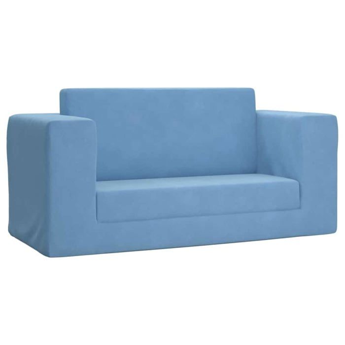 Canapé-lit pour enfants - vidaXL - 2 places - Convertible - Peluche douce - Bleu - Housse amovible