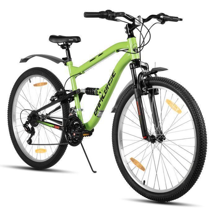 VTT tout suspendu - HILAND - 26 pouces - 18 vitesses - double suspension - idéal pour les trajets urbains et le tout-terrain - vert