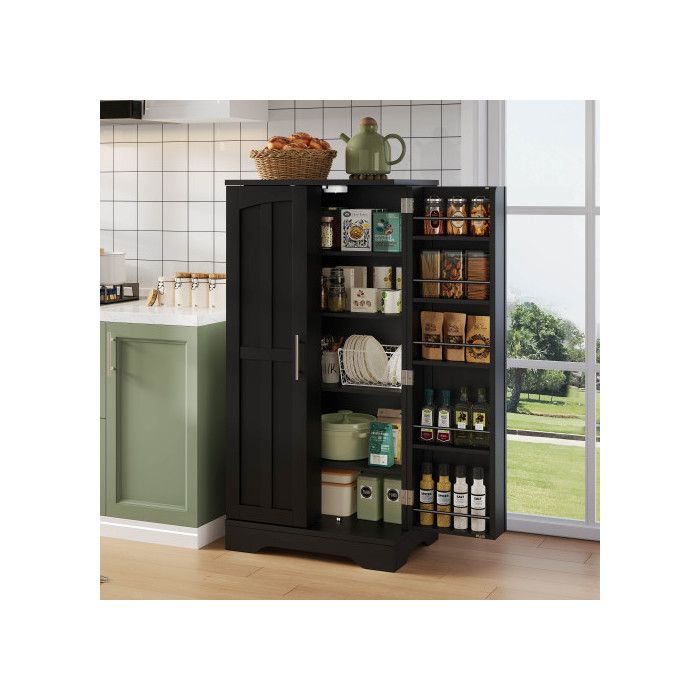Meuble Cuisine -Buffet Colonne Bas -120x60x40 cm -Armoire de cuisine avec capteur LEDà 5 Niveaux et 2 Portes à 12 Etagèresnoir