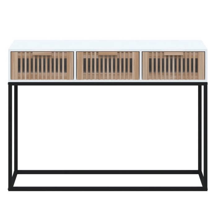 Table console blanche - MEUBLECHIC - 105x30x75 cm - Bois dingénierie et fer - 3 tiroirs - Blanc - Capacité 110 kg