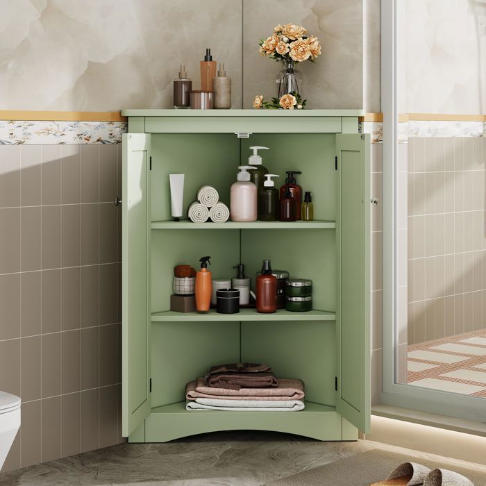 BELLEMAVE Meuble dangle 3 étages - Colonne salle de bain 2 portes - adapté à salle de bain cuisine salon - 61.5x34.5x90 cm - Vert