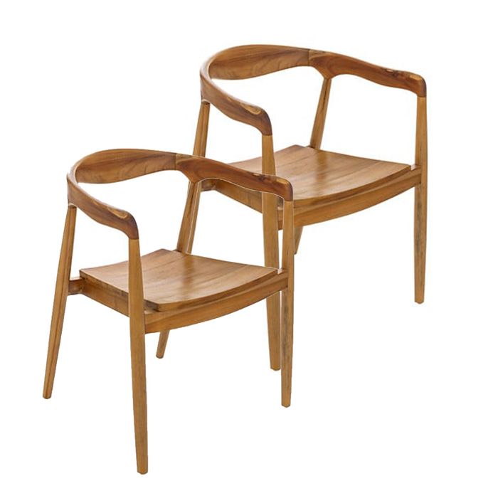 Lot de 2 chaises style fauteuil en teck naturel coloris marron - Longueur 57 x Profondeur 61 x Hauteur 77 cm Lot de 2 chaises style fauteuil en teck naturel coloris marron - Longueur 57 x Profondeur 61 x Hauteur 77 cm