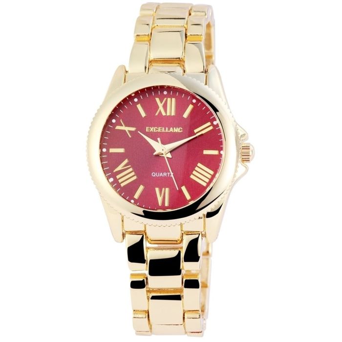 Montre - EXCELLANC - Ligne Signature - Boîtier 30 mm - Bracelet métal doré - Cadran rouge - Quartz