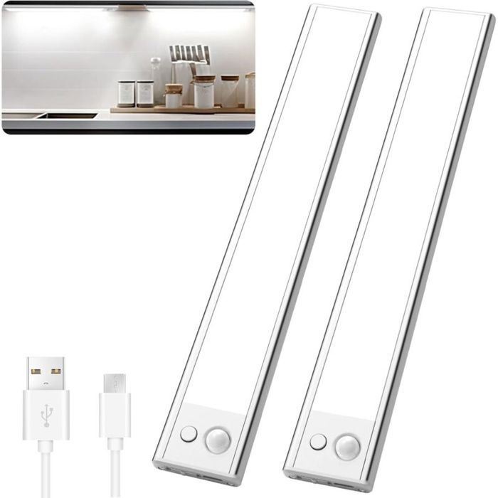 Reglette LED Rechargeable USB 23cm/1500mAh/3 Modes Eclairage Lampe LED Cuisine sous Meuble sans Fil Lampe Detecteur de Mouvement