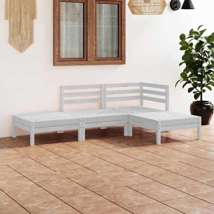 NEW 2026 Salon de jardin lot de 4 Meuble pour 3 personnes blanc bois de pin massif 63.5x63.5x62.5 cm S1065