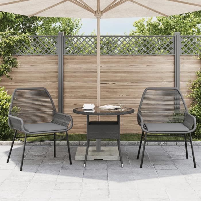 En PromotionChaises de jardin lot de 2 SHIELD chaises de balcon arrière-cour avec coussins gris résine tressée 57x60x86cm 89389