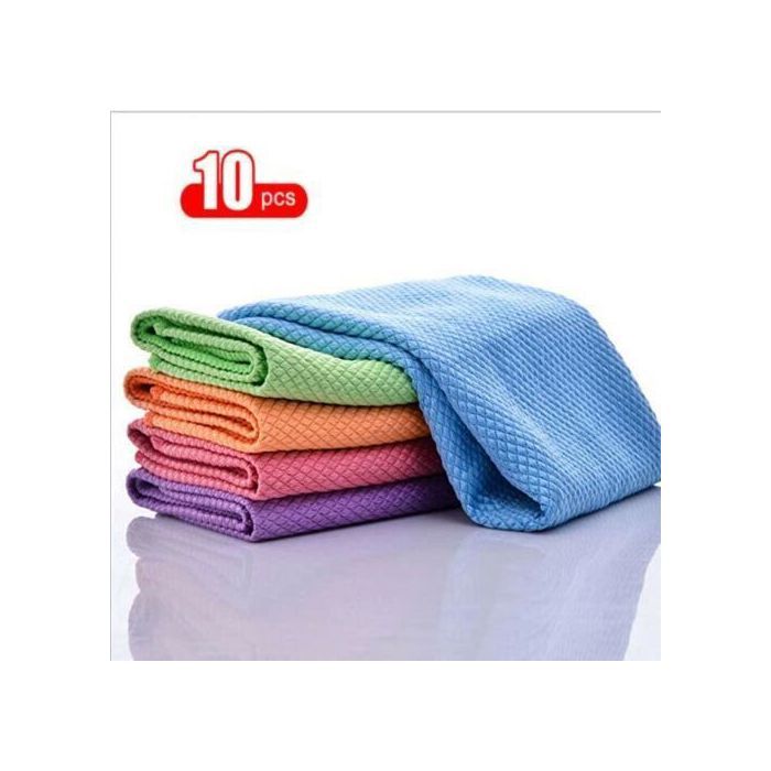 10X Microfibre Fish Scale Rag Wipe Fit Car Glass Nettoyage Ménage Tissu Miroir EPONGE