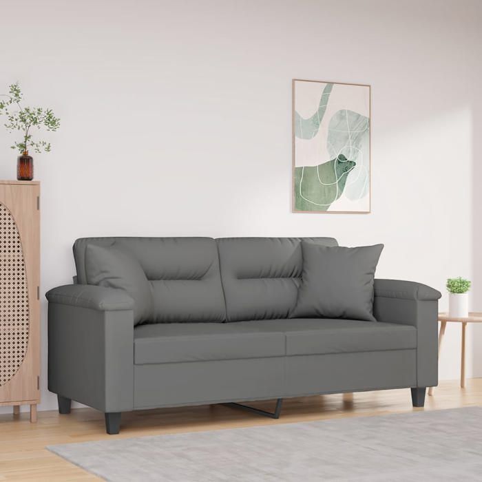 Haute Qualité Canapé 2 places moderne - ZENCORE - pour bavarder lire - avec oreillers gris foncé 140cm 170x77x80cm C34759