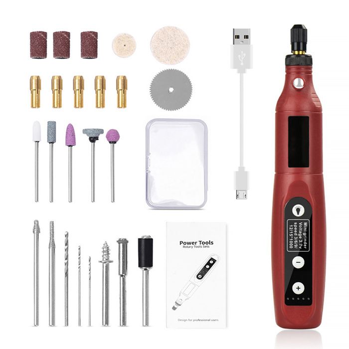 Mini perceuse électrique sans fil USB rechargeable outil rotatif LED pour bricolage polissage gravure et coupe