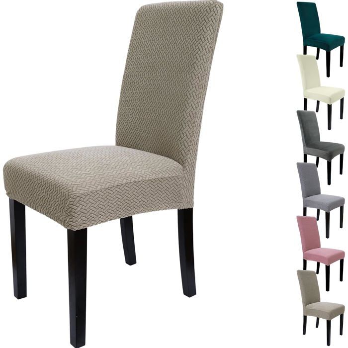 Housse de Chaise 6 Pièces en Jacquard Extensible - Amovible et Lavable - Couleur Camel