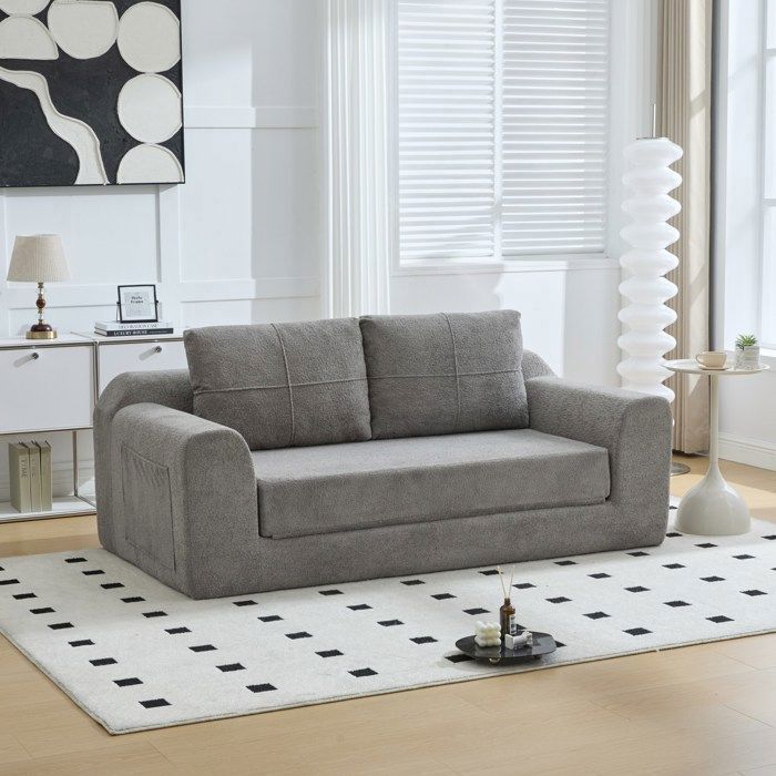 Canapé-lit de sol convertible en tissu gris foncé avec coussins