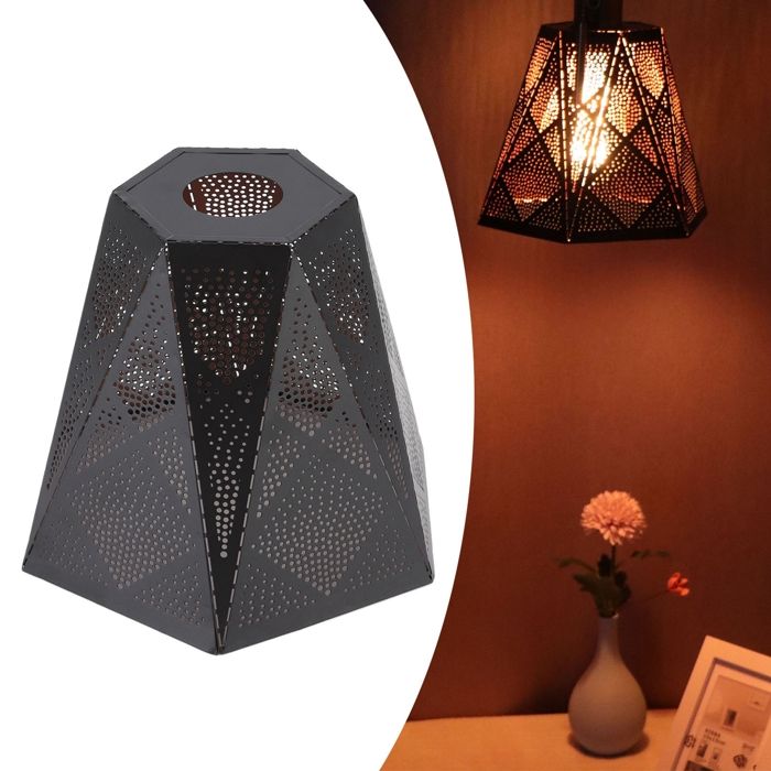 Abat-jour table hexagonal – Nosheir – fer forgé gravé – lumière ombre murale – chambre design 21 cm