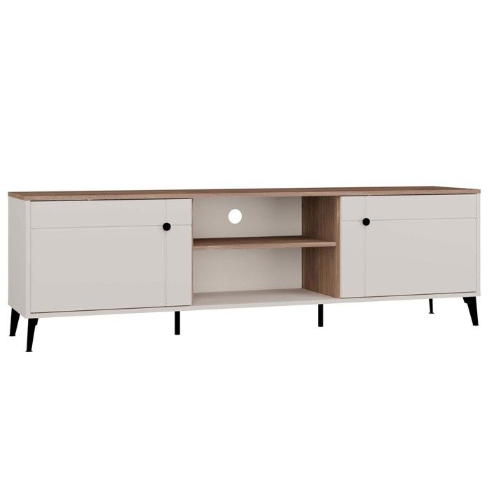 Point 2D meuble tv - 2 portes - 40x1835x555 cm - Cachemire Beige / Chêne Castello