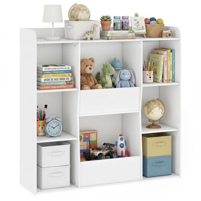 Meuble de rangement enfant - AIYAPLAY - 8 compartiments et étagère supérieure - MDF - 104 x 29 x 1015 cm - blanc