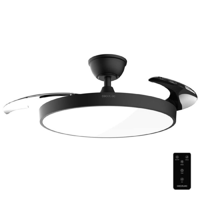 Cecotec Ventilateur de Plafond avec Lumière et Pales Rétractables EnergySilence Aero 300 Air Invisible Black. 30W Moteur DC