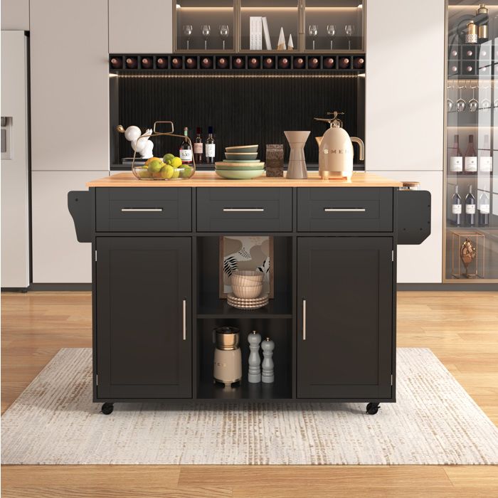 MEULVA Desserte de cuisine 139 x 46 x 91 5 cm avec plateau rabattable 3 tiroirs 2 portes roulettes noir et aspect bois