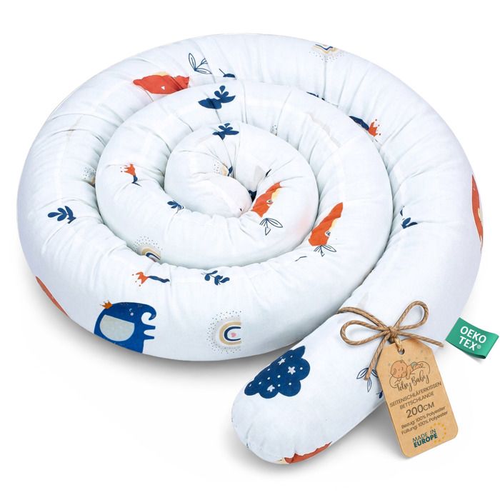 Coussin serpentin XXL 200 cm - bordure de lit coussin d’allaitement protection de lit fait main arc-en-ciel bleu marine