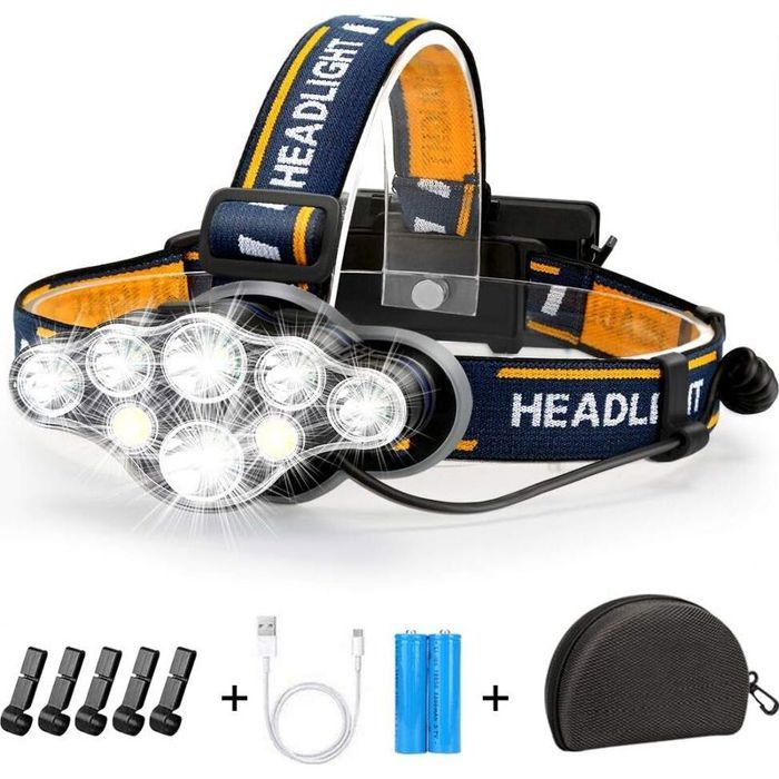 Lampe Frontale LED Rechargeable Ultra Puissante Lampe à 8 Del de 18000 Lumens Torche Frontale Étanche et Le Jogging et la Randonnée