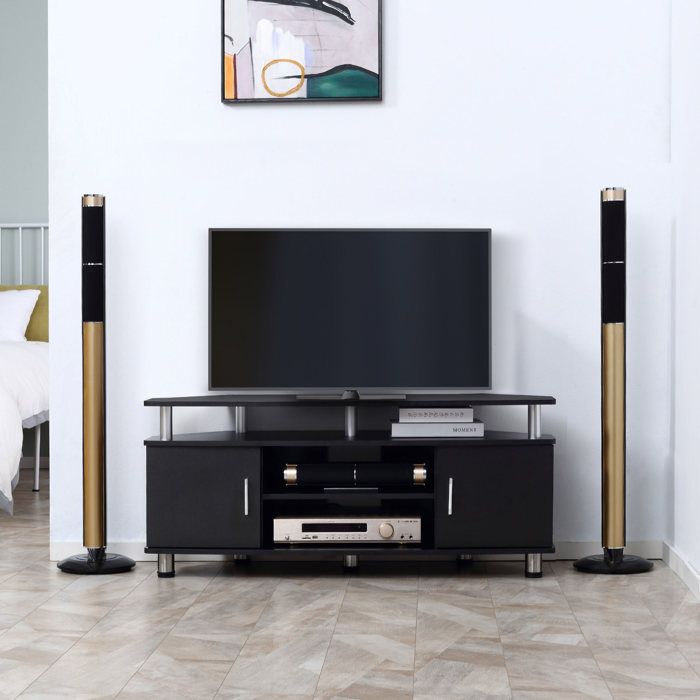 Meuble TV - PAGE LIVING - 120 cm - 2 étagères & 2 armoires - Noir - Supporte 60 kg