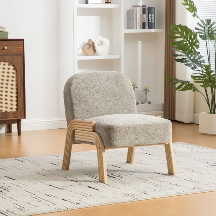 Fauteuil lounge scandinave 1 place en chenille grise sans accoudoirs pieds en bois massif 73 x 62 x 77 5 cm