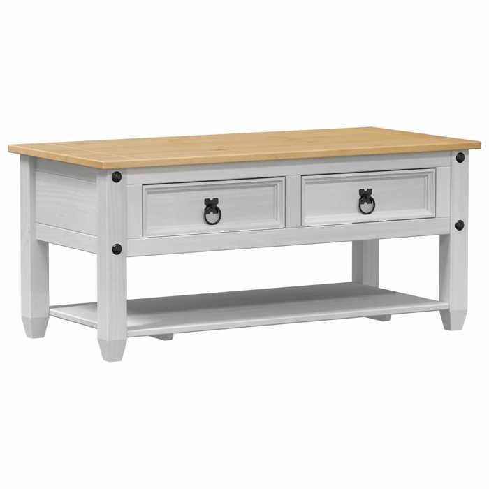 Table de salon - Table basse blanc - vidaXL - bois de pin massif - 100 x 48 x 45 cm - 2 tiroirs - 2 compartiments 6635177
