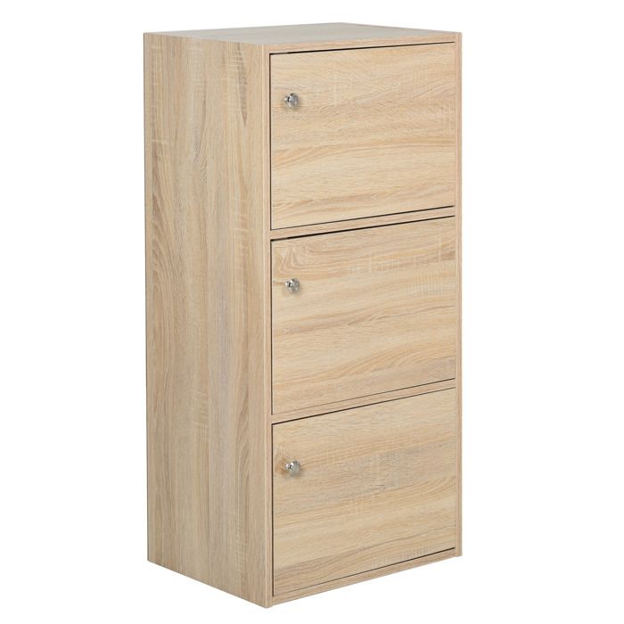 Commode - MINIMAL - 48x34x100 cm - 3 tiroirs avec portes - Blanc aspect bois - Panneaux de particules Commode - MINIMAL - 48x34x100 cm - 3 tiroirs avec portes - Blanc aspect bois - Panneaux de particules
