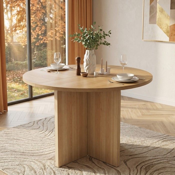 Table ronde salle à manger Couleur Chêne120×120×75cm style scandinave minimaliste pour 4 à 6 convives design classique Sans Chaises Table ronde salle à manger Couleur Chêne120×120×75cm style scandinave minimaliste pour 4 à 6 convives design classique Sans Chaises