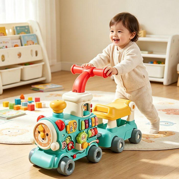 Trotteur bébé 5 en 1 - Pour bébé 12-36 mois - Panneau éducatif musical - Jouet déveil pour tout-petit - Trotteur à pousser - Vert