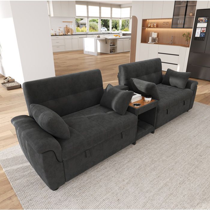WOVREO Canapé convertible U 284 x 138 x 89 cm double couchage extractible dossier inclinable chenille gris foncé