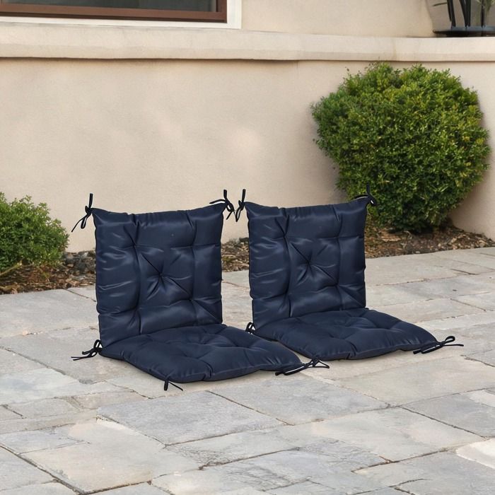 Coussin de chaise bleu classique 98x50 cm lot de 2 polyester mousse 8 cm liens intérieur/extérieur